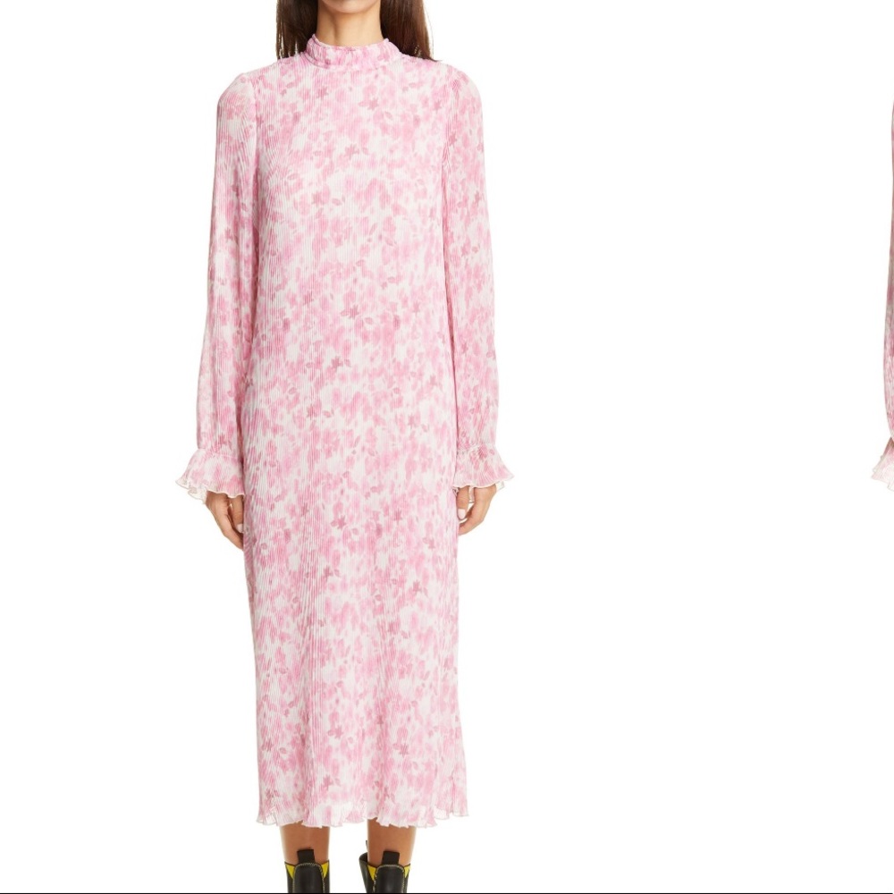 COPY - GANNI floral long sleeve Georgette midi dress 40